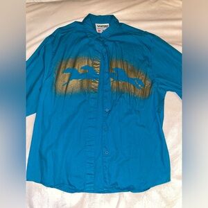 Vintage Wrangler, cowboy horses, turquoise button up